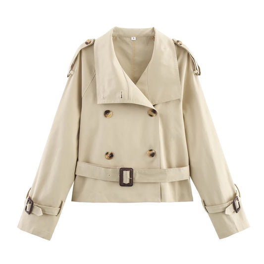 Women Short Trench Coat | Double Breasted With Belt | Windbreaker