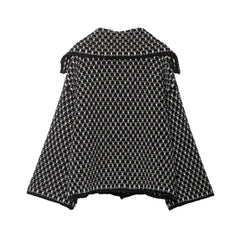 Women Oversized Knitted Jacket | Large Collar | Street Style | Geometric Pattern
