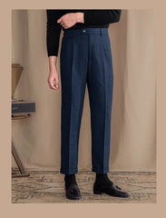Men High-Waisted Woolen Pants | Herringbone | Italian Vintage Pants | Suit Pants |  Warm | Straight Fit