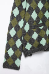 Women Vintage Argyle Sweater | Long Sleeve | Pockets | Knitted Cardigan