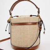 Women Small Straw Bucket Bag