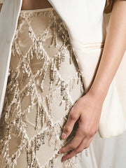 Women Sequin Fringe Maxi Skirt | Midi Mesh Pencil Skirt