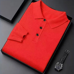 Men Pure Wool Sweater | Polo Knitted Pullover | Warm