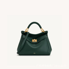 Women Leather Pillow Bag | Lock Clasp Handbag | Small Handbag | Shoulder Bag | Crossbody Bag