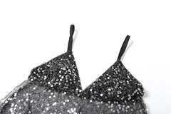 Women Sequin Patchwork Mesh Camisole | V-Neck | Backless Top | Summer