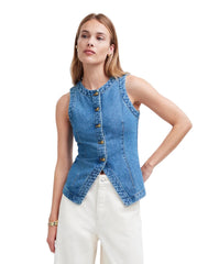 Women Summer Denim Button Down | Denim Vest | Sleeveless | Denim Top