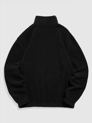 Men Black Hoodie | Fuzzy Polar Fleece Sweatshirt | Embroidered Turtleneck Zipper Pullover