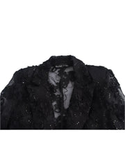 Women Semi Transparent Party Wear Suit Set | Sequin Decorative 2 Piece Blazer Top Set
