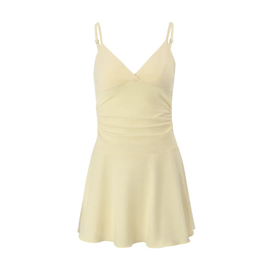 Women Butter Yellow V-Neck Dress | Sleeveless | Mini Dress | Summer