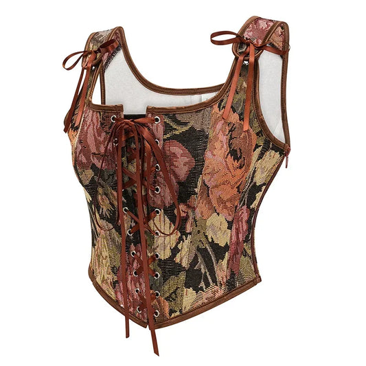 Women Vintage Gothic Corset | Lace Up Zip Floral Print Corset | Shapewear Slimming Vest
