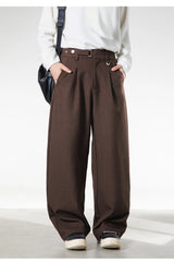 Men Loose Fit Dress Pants | Adjustable Buckle | Pleated | Casual Trousers | Wide Leg