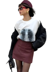 Women Short Burgundy Leather Skirt | High Waist A Line Mini Skirt