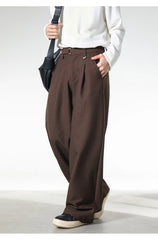 Men Loose Fit Dress Pants | Adjustable Buckle | Pleated | Casual Trousers | Wide Leg