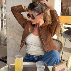 Women Short Suede Jacket | Long Sleeve | Fall | Casual Vintage Jacket