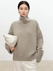 Women Soft Cashmere Sweater | Loose and Thick Turtleneck Pullover Knit