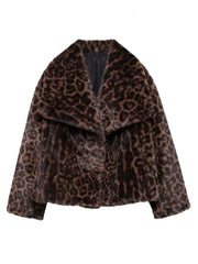 Women Winter Animal Print | Warm Fur Coat | Long Sleeve Lapel Coat | Leopard Print Coat