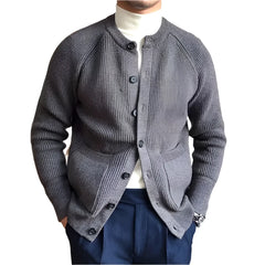 Men Wool Buttoned Crew Neck Sweater | Long Sleeve Casual Knitted Cardigan