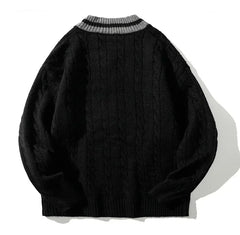 Men Knitted Ribbed Sweater | V-Neck Splicing Knit Pullover