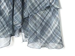 Women Blue Plaid Pleated Skirt | Asymmetrical Hem | High Waist | Long Skirt | Y2k