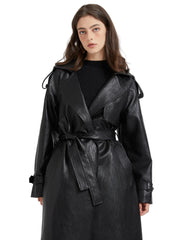 Women Extra Long Leather Trench Coat | Luxury Chic Overcoat | Autumn