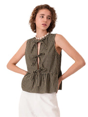 Women Plaid Bow Tank Top | Babydoll Top | Sleeveless Summer Vest Top