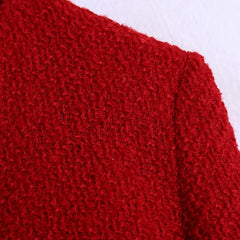 Women Vintage Cherry Red Tweed Blazer