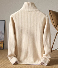 Men Merino Wool Stand-Up Collar Cardigan | Business Casual | Warm Zipper Jacket