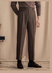 Men High-Waisted Woolen Pants | Herringbone | Italian Vintage Pants | Suit Pants |  Warm | Straight Fit