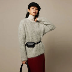 Women Alpaca Sweater | O-Neck | Loose | Knitted Pullover | Winter Sweater