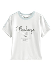 Women Summer Cotton Round Neck Sporty Cropped Jersey Tee | Y2K |  Breathable