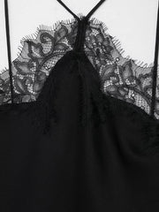 Women Lace Spliced Sling Dress | Sleeveless | Backless | Asymmetrical | Holiday | Party Wear
