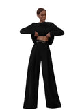 Women Classic 2 Piece Set | Vintage Plain Loose Shirt | Vintage Palazzo Floor-Length Pants