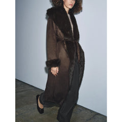 Women Winter Long Coat | Fur Collar | Belted | Mid-Length