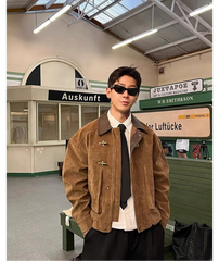 Men Suede Jacket | Loose Collar | Airplane Buckle