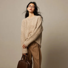 Women Alpaca Sweater | O-Neck | Loose | Knitted Pullover | Winter Sweater