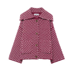 Women Oversized Knitted Jacket | Large Collar | Street Style | Geometric Pattern