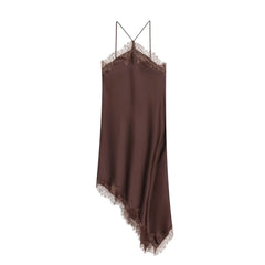 Women Lace Spliced Sling Dress | Sleeveless | Backless | Asymmetrical | Holiday | Party Wear