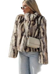 Women Vintage Loose Fur Coat | Stand Collar | Long Sleeve | Winter Furry Warm Coat