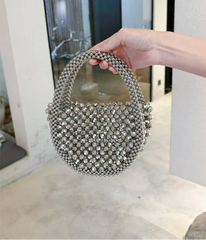Women Hollow Hand-Made Metal Gold Beads Woven Handbag | Pearl Bag | Round Handbag