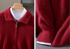 Men Mink Cashmere Zipper Cardigan | Knit Sweater | Loose