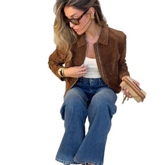 Women Short Suede Jacket | Long Sleeve | Fall | Casual Vintage Jacket