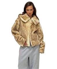 Women Deer Print Fur Coat | Short Coat | Vintage Fur Coat