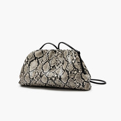 Women Leather Ruched Serpentine Dumpling Bag | Pouch Handbag | Cloud Clutch | Snake Pattern Shoulder Bag | Crossbody Bag