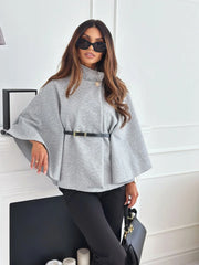 Women Batwing Sleeve Coat | Waist Cinching Poncho | Thick | Warm | Single Buckle