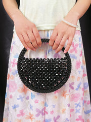 Women Hollow Hand-Made Metal Gold Beads Woven Handbag | Pearl Bag | Round Handbag