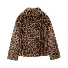 Women Winter Animal Print | Warm Fur Coat | Long Sleeve Lapel Coat | Leopard Print Coat