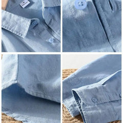 Men Linen Shirt | Long Sleeves Button Down Top | Stand Collar Plain Color Shirt