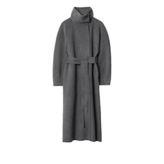 Women Long Cotton Coat | Stand Collar | Single Breasted Coat With Belt