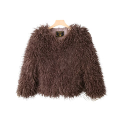 Short Mongolian Fur Coat | Women Luxury Cropped Fur Coat | Warm | Winter