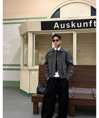 Men Suede Jacket | Loose Collar | Airplane Buckle